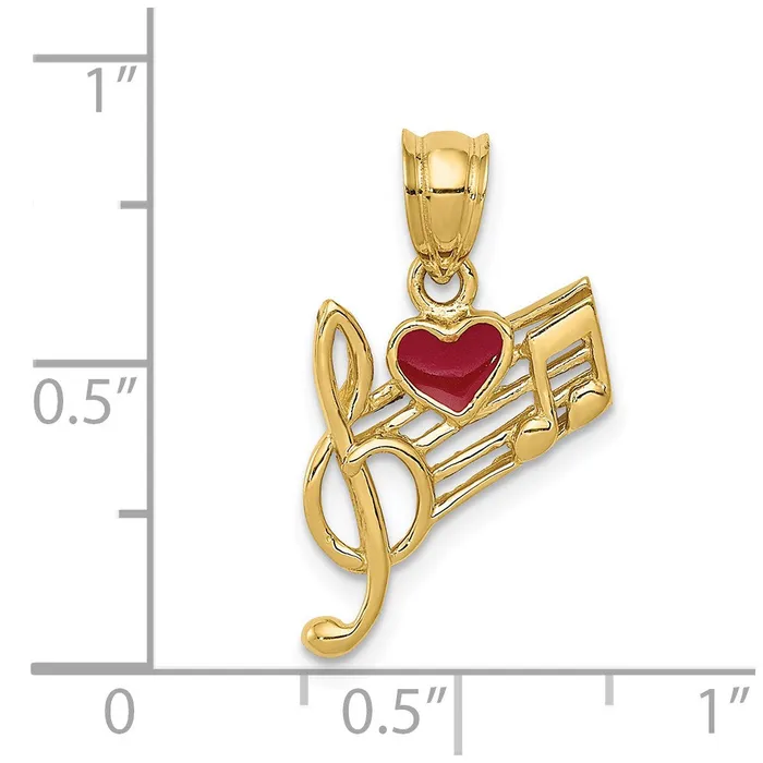 Necklaces 14k Yellow Gold Music Scale with Red Enameled Heart Pendant Goldia