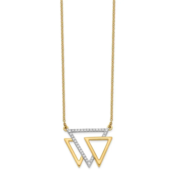 Necklaces 14K Yellow Gold Polished Triple Triangle Real Diamond 18in Necklace Goldia