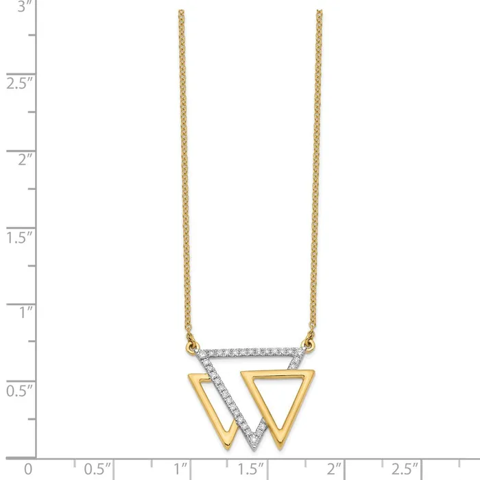 Necklaces 14K Yellow Gold Polished Triple Triangle Real Diamond 18in Necklace Goldia
