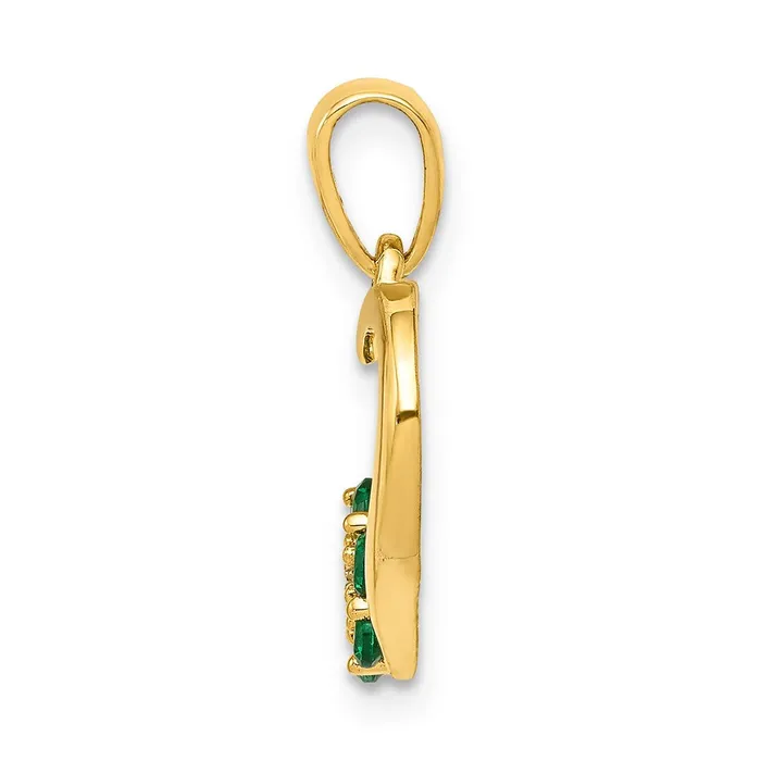 Necklaces 14K Yellow Gold Real Diamond and Emerald Heart and Flower Pendant Goldia