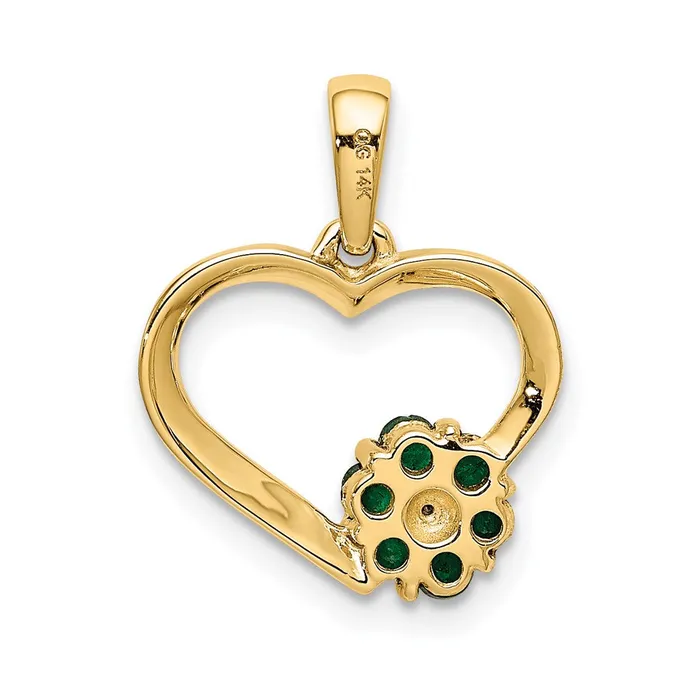 Necklaces 14K Yellow Gold Real Diamond and Emerald Heart and Flower Pendant Goldia