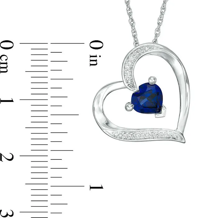 Necklaces 60mm HeartShaped LabCreated Blue Sapphire and Diamond Accent Tilted Heart Pendant in Sterling Silver Goldia