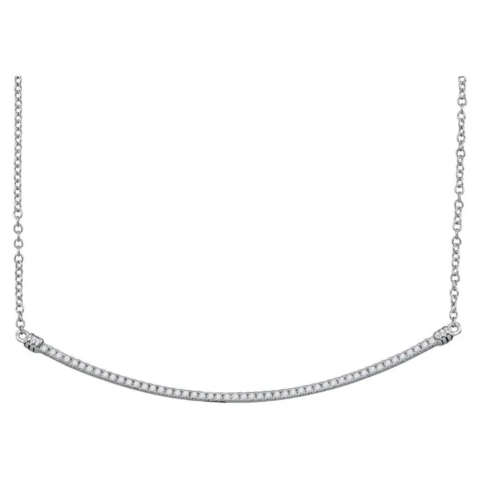 Necklaces gndatlanta 14k White Gold Round Diamond Curved Slender Bar Pendant Necklace 14 Cttw