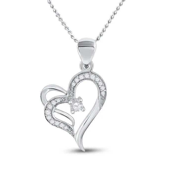 Necklaces gndatlanta 14k White Gold Round Diamond Heart Pendant 14 Cttw