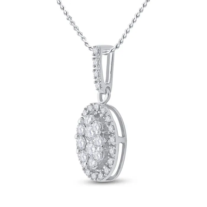 Necklaces gndatlanta 14k White Gold Round Diamond Oval Cluster Pendant 12 Cttw