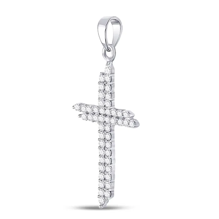 Necklaces gndatlanta 14kt White Gold Round Diamond Asymmetric Cross Pendant 12 Cttw