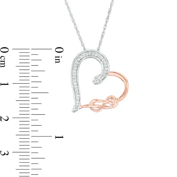Necklaces Goldia 007 CT TW Natural Diamond Infinity Knot Tilted Heart Pendant in Sterling Silver and 10K Rose Gold