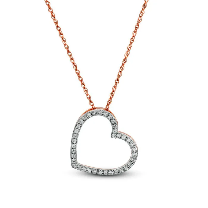 Necklaces Goldia 007 CT TW Natural Diamond Tilted Heart Outline Pendant in 10K Rose Gold