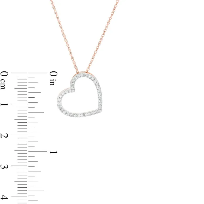 Necklaces Goldia 007 CT TW Natural Diamond Tilted Heart Outline Pendant in 10K Rose Gold