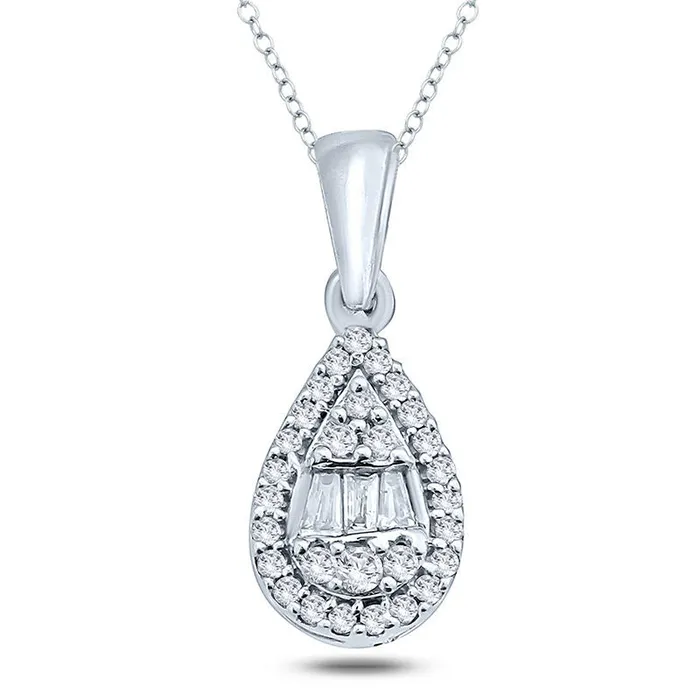 Necklaces Goldia 01 CT TW Composite Natural Diamond PearShaped Frame Pendant in 10K White Gold