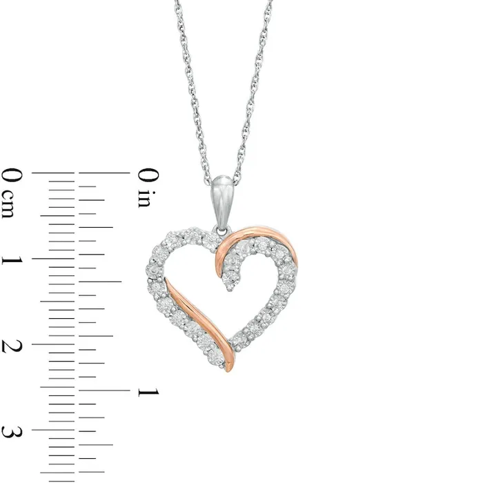 Necklaces Goldia 01 CT TW Natural Diamond Overlay Heart Pendant in Sterling Silver and 10K Rose Gold