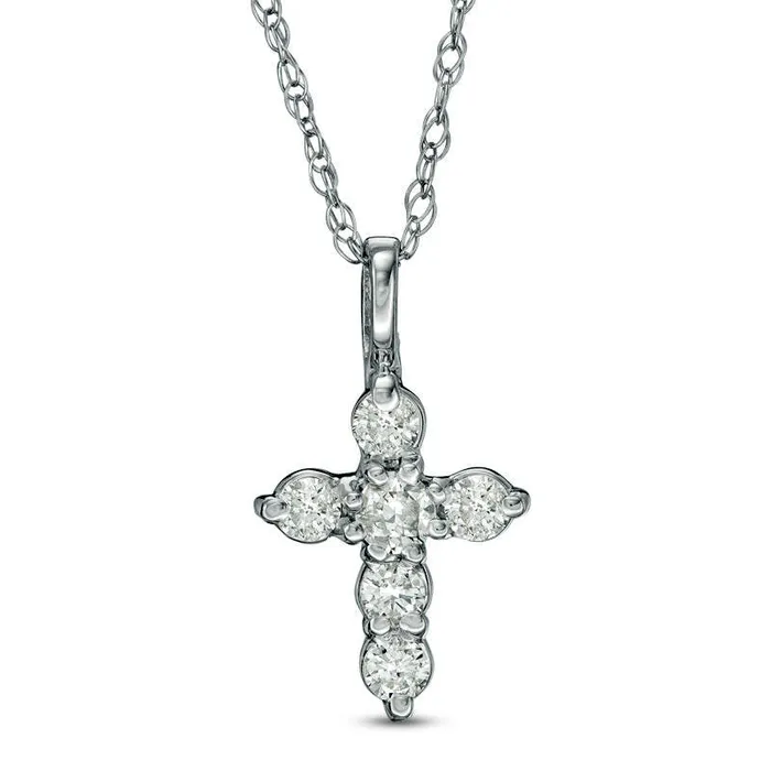 Necklaces Goldia 02 CT T W Natural Diamond Six Stone Cross Pendant in 10K White Gold