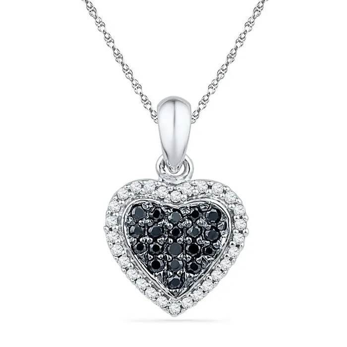 Necklaces Goldia 025 CT TW Enhanced Black and White Natural Diamond Heart Pendant in Sterling Silver