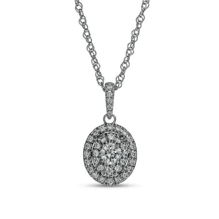 Necklaces Goldia 033 CT TW Natural Diamond Double Oval Frame Pendant in 10K White Gold