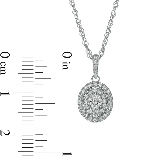 Necklaces Goldia 033 CT TW Natural Diamond Double Oval Frame Pendant in 10K White Gold
