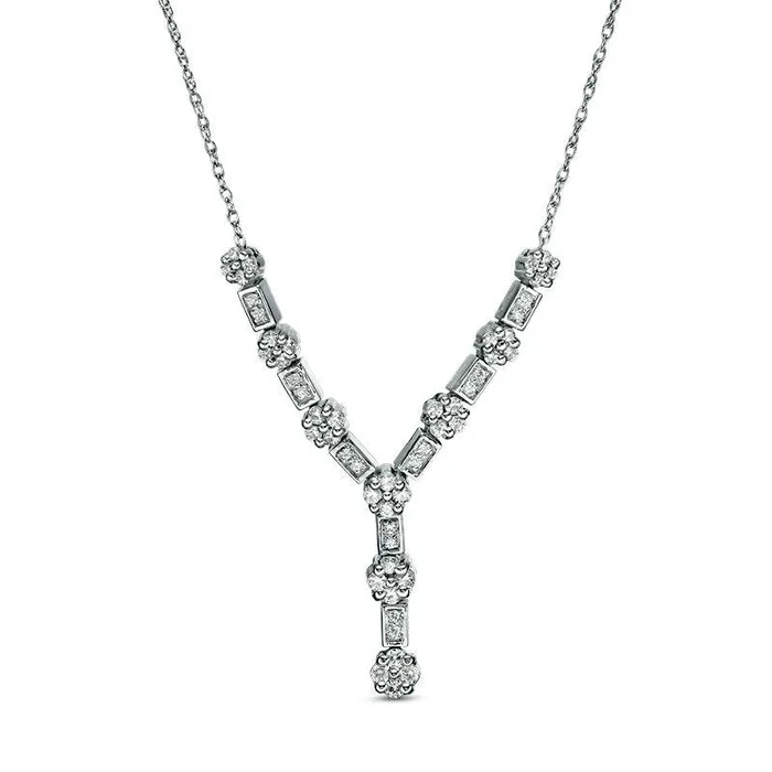 Necklaces Goldia 075 CT TW Quad Natural Diamond Y Necklace in 10K White Gold 16