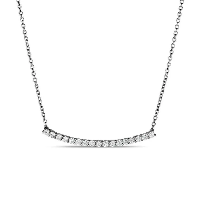 Necklaces Goldia 1 CT TW Natural Diamond Curved Bar Necklace in 14K White Gold 16