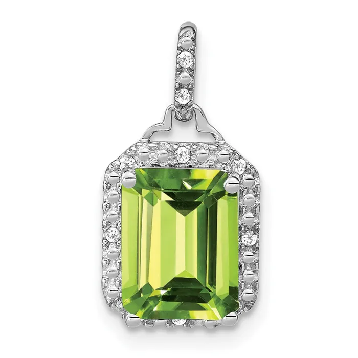 Necklaces Goldia 14K White Gold Emeraldcut Peridot and Real Diamond Halo Pendant
