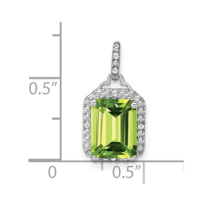 Necklaces Goldia 14K White Gold Emeraldcut Peridot and Real Diamond Halo Pendant