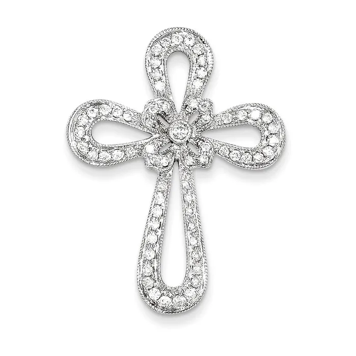 Necklaces Goldia 14k White Gold Filigree Real Diamond Cross Pendant