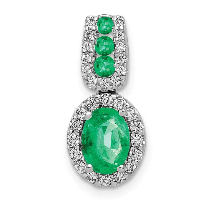 Necklaces Goldia 14k White Gold Halo Real Diamond and Oval Emerald Halo Pendant