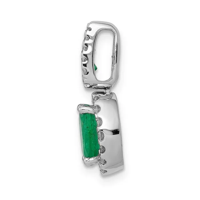 Necklaces Goldia 14k White Gold Halo Real Diamond and Oval Emerald Halo Pendant