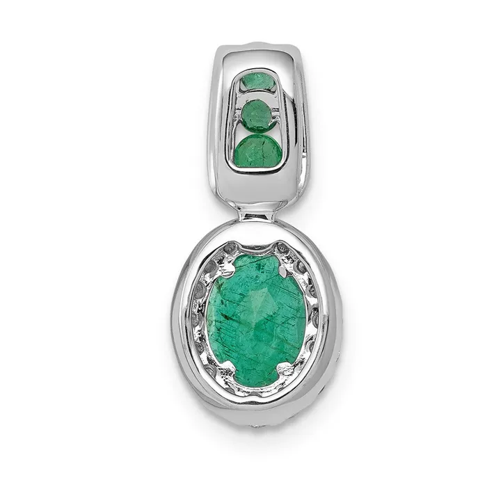 Necklaces Goldia 14k White Gold Halo Real Diamond and Oval Emerald Halo Pendant