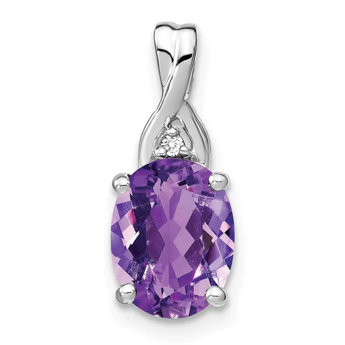 Necklaces Goldia 14k White Gold Oval Amethyst and Real Diamond Pendant