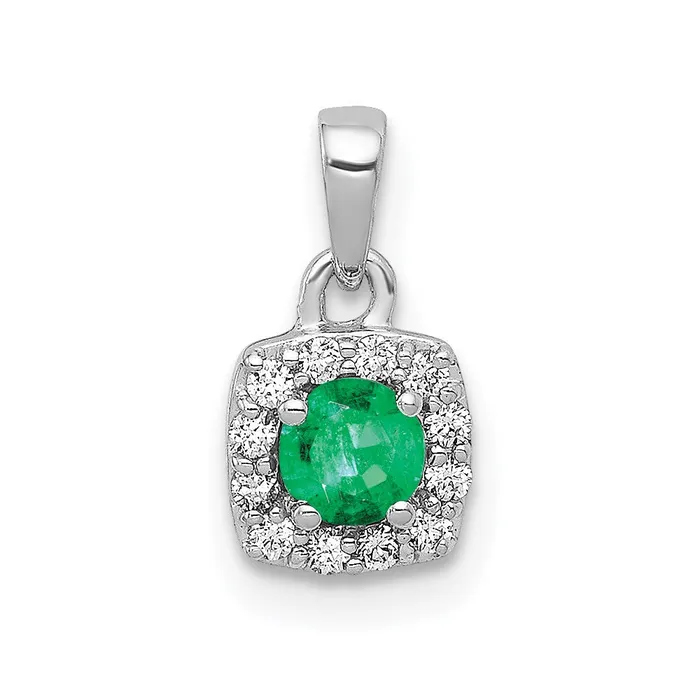 Necklaces Goldia 14k White Gold Real Diamond and 20 Emerald Square Halo Pendant