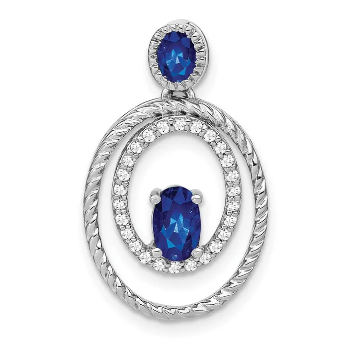 Necklaces Goldia 14k White Gold Sapphire and Real Diamond Oval Pendant