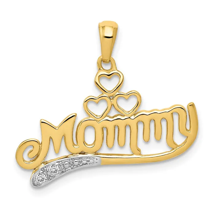 Necklaces Goldia 14K Yellow Gold 02 Real Diamond MOMMY Double Heart pendant