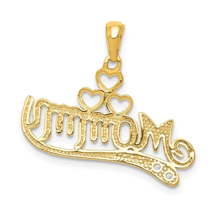 Necklaces Goldia 14K Yellow Gold 02 Real Diamond MOMMY Double Heart pendant