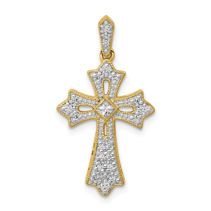 Necklaces Goldia 14K Yellow Gold 16ct Real Diamond Fleur de Lis Cross Pendant
