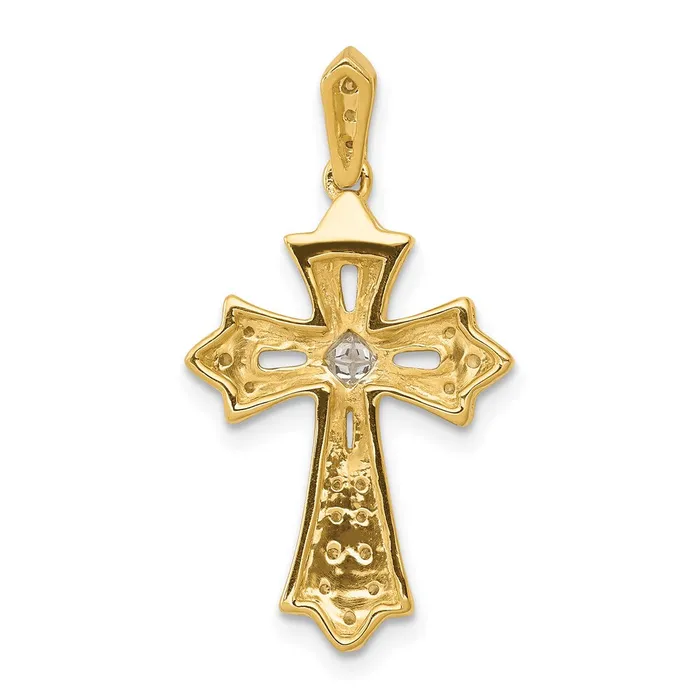 Necklaces Goldia 14K Yellow Gold 16ct Real Diamond Fleur de Lis Cross Pendant
