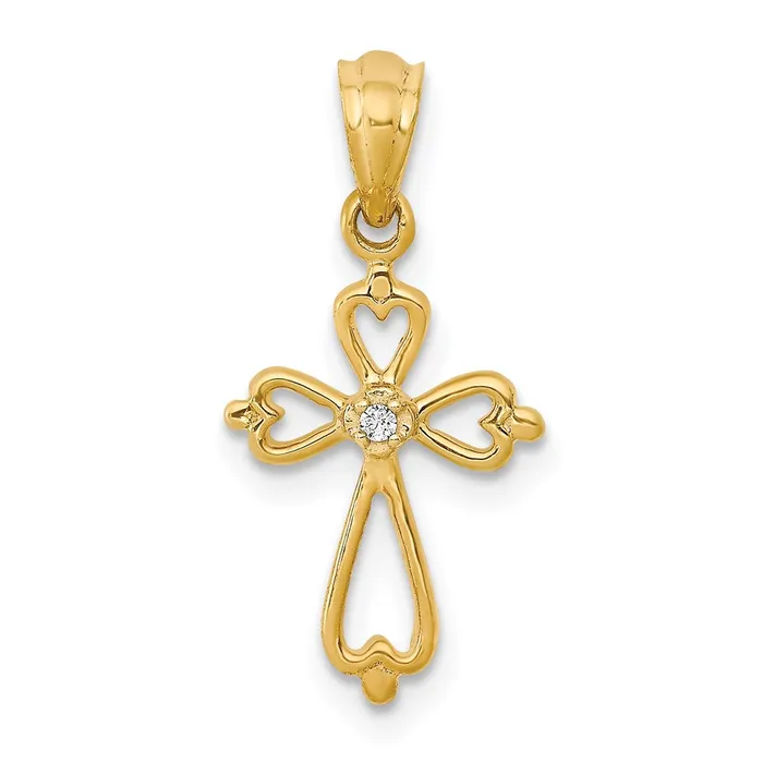 Necklaces Goldia 14K Yellow Gold Real Diamond Accented Cross Pendant