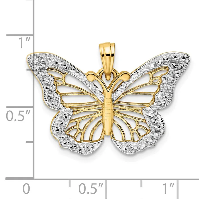 Necklaces Goldia 14k Yellow Rhodium Gold and White Rhodium Diamondcut Butterfly Pendant