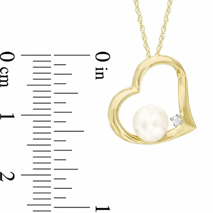 Necklaces Goldia 60 65mm Cultured Freshwater Pearl and Natural Diamond Accent Heart Pendant in 10K Yellow Gold