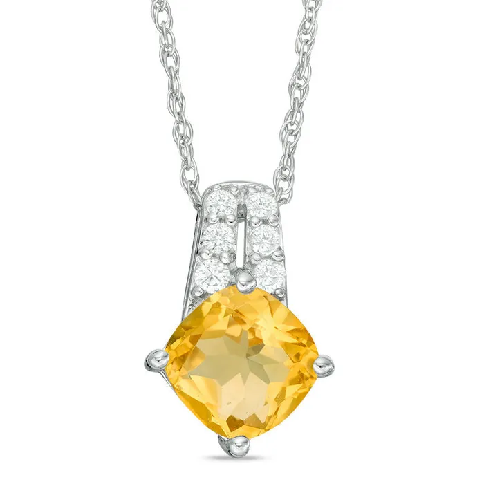 Necklaces Goldia 70mm CushionCut Citrine and LabCreated White Sapphire Pendant in Sterling Silver