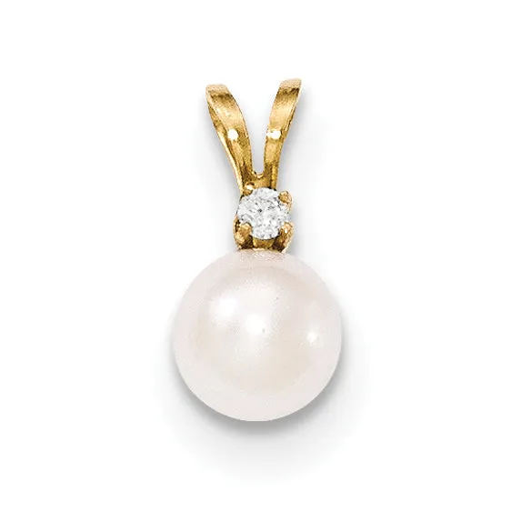 Necklaces Goldiacom 14k 7 8mm Round White Saltwater Akoya Cultured Pearl Diamond Pendant
