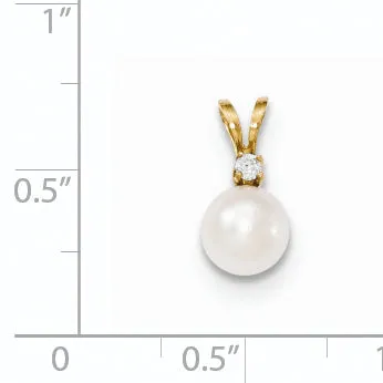 Necklaces Goldiacom 14k 7 8mm Round White Saltwater Akoya Cultured Pearl Diamond Pendant
