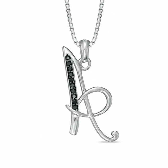 Necklaces Goldia Enhanced Black Natural Diamond Accent A Initial Pendant in Sterling Silver
