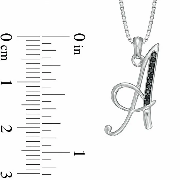 Necklaces Goldia Enhanced Black Natural Diamond Accent A Initial Pendant in Sterling Silver