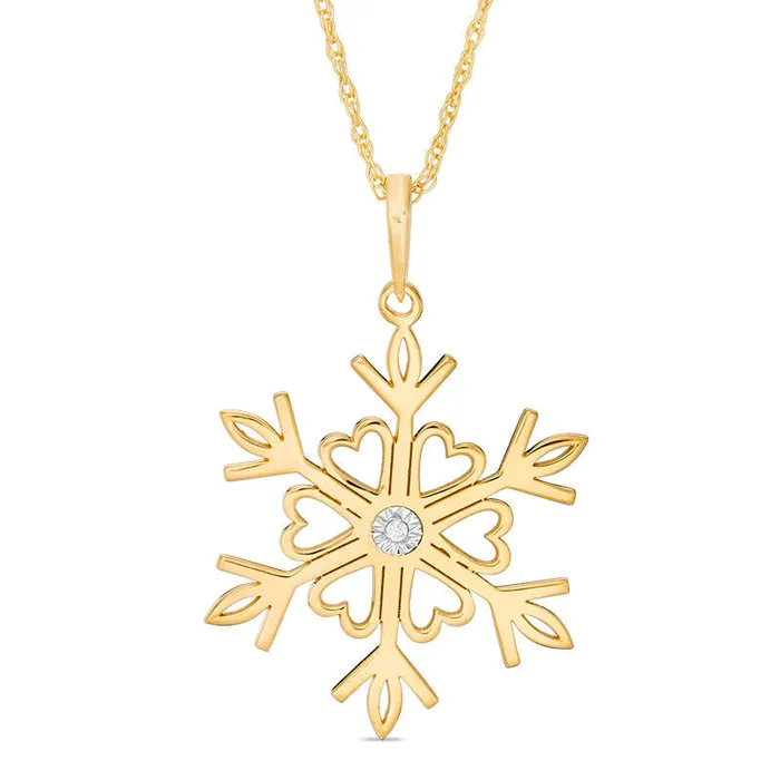 Necklaces Goldia Natural Clarity Enhanced Accent Solitaire LaserCut Heart Snowflake Pendant in 10K Yellow Gold