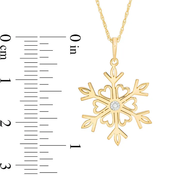 Necklaces Goldia Natural Clarity Enhanced Accent Solitaire LaserCut Heart Snowflake Pendant in 10K Yellow Gold