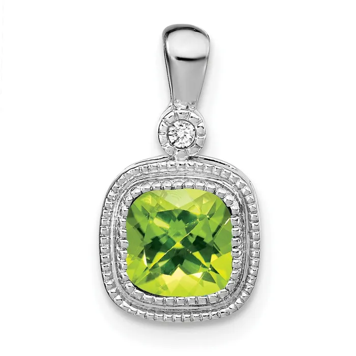 Necklaces Goldia Solid 14k White Gold Cushion Simulated Peridot and CZ Pendant