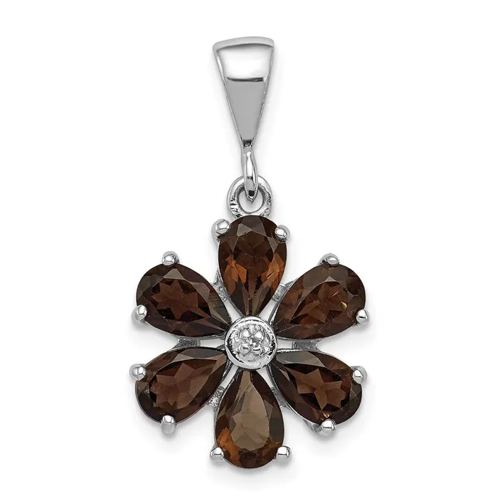 Necklaces Goldia Sterling Silver Rhodium Smoky Qtz u0026 Diamond Flower Pendant