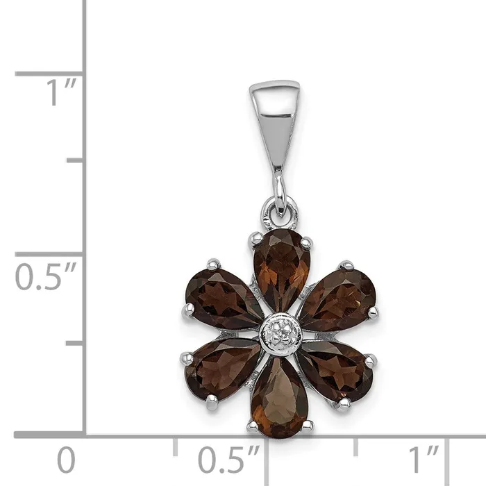 Necklaces Goldia Sterling Silver Rhodium Smoky Qtz u0026 Diamond Flower Pendant