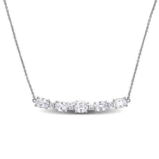 Necklaces JMS always Original AMOUR 3 CT TGW White Sapphire and 17 CT TW Diamond Rounded Bar Necklace In 14K White Gold