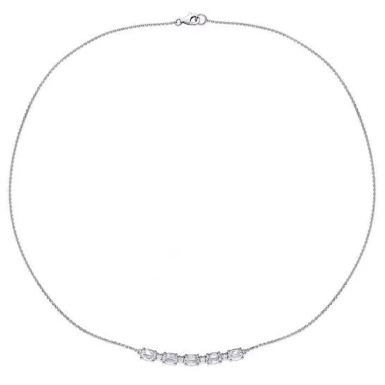 Necklaces JMS always Original AMOUR 3 CT TGW White Sapphire and 17 CT TW Diamond Rounded Bar Necklace In 14K White Gold
