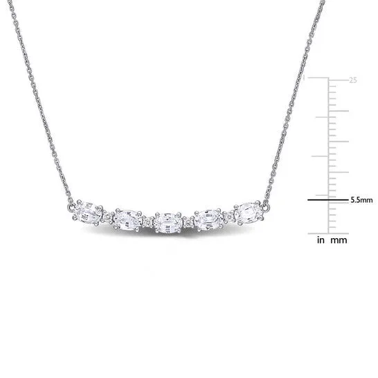 Necklaces JMS always Original AMOUR 3 CT TGW White Sapphire and 17 CT TW Diamond Rounded Bar Necklace In 14K White Gold